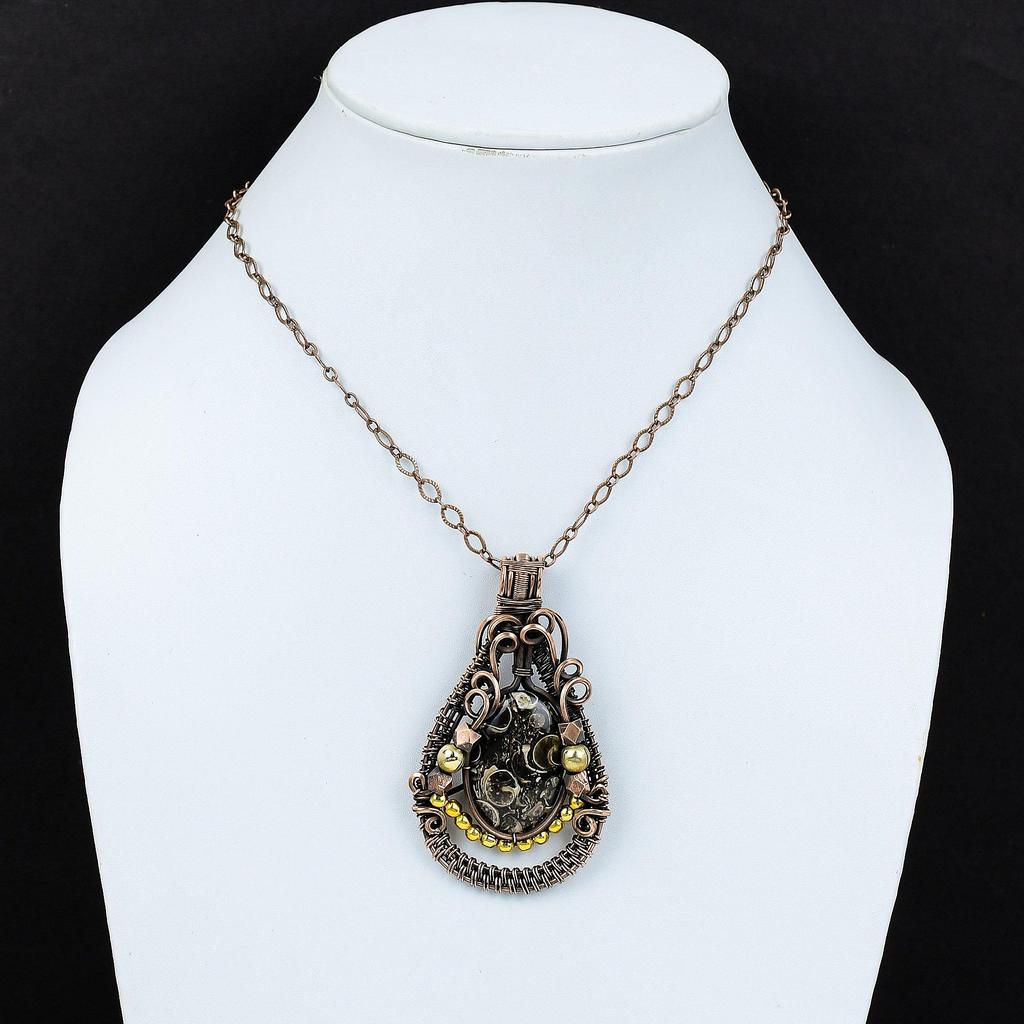 Turitella Fossil  Pendant, 999 Copper Wire Wrapped Jewelry, Gemstone Jewelry Pendant, Handmade Wedding Gift Jewelry