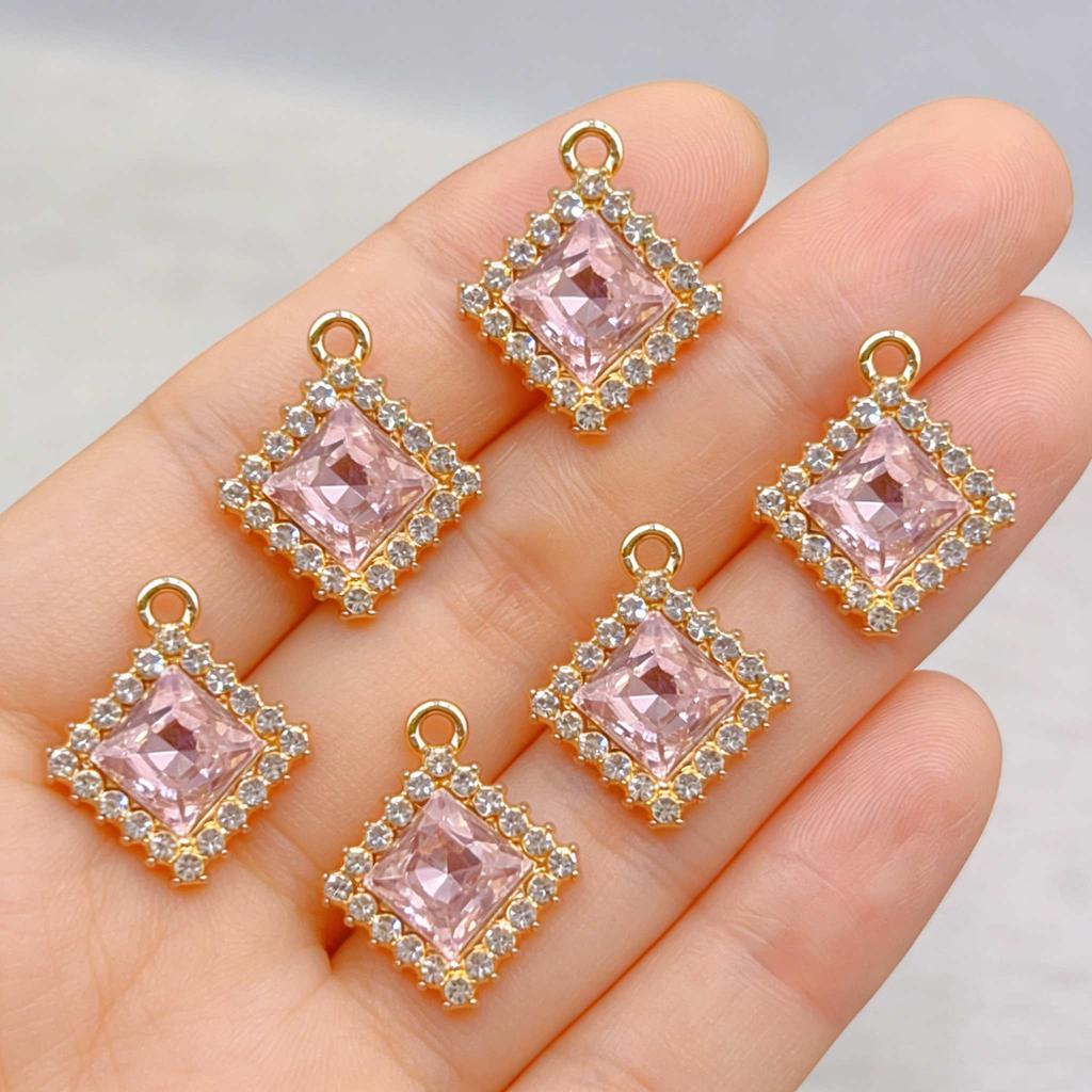 6pcs Rhinestone Alloy Pendants Square Charms For Jewelry Making Handmade Necklace Earrings DIY accessories