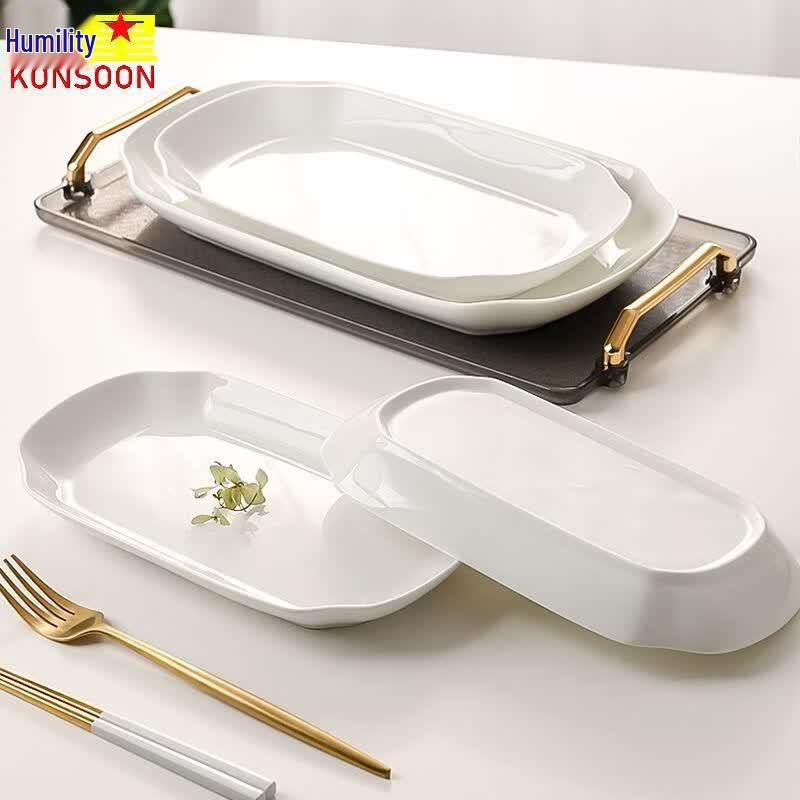 Qianxing Japanese Style 12-inch Pure White Ceramic Fish Plate