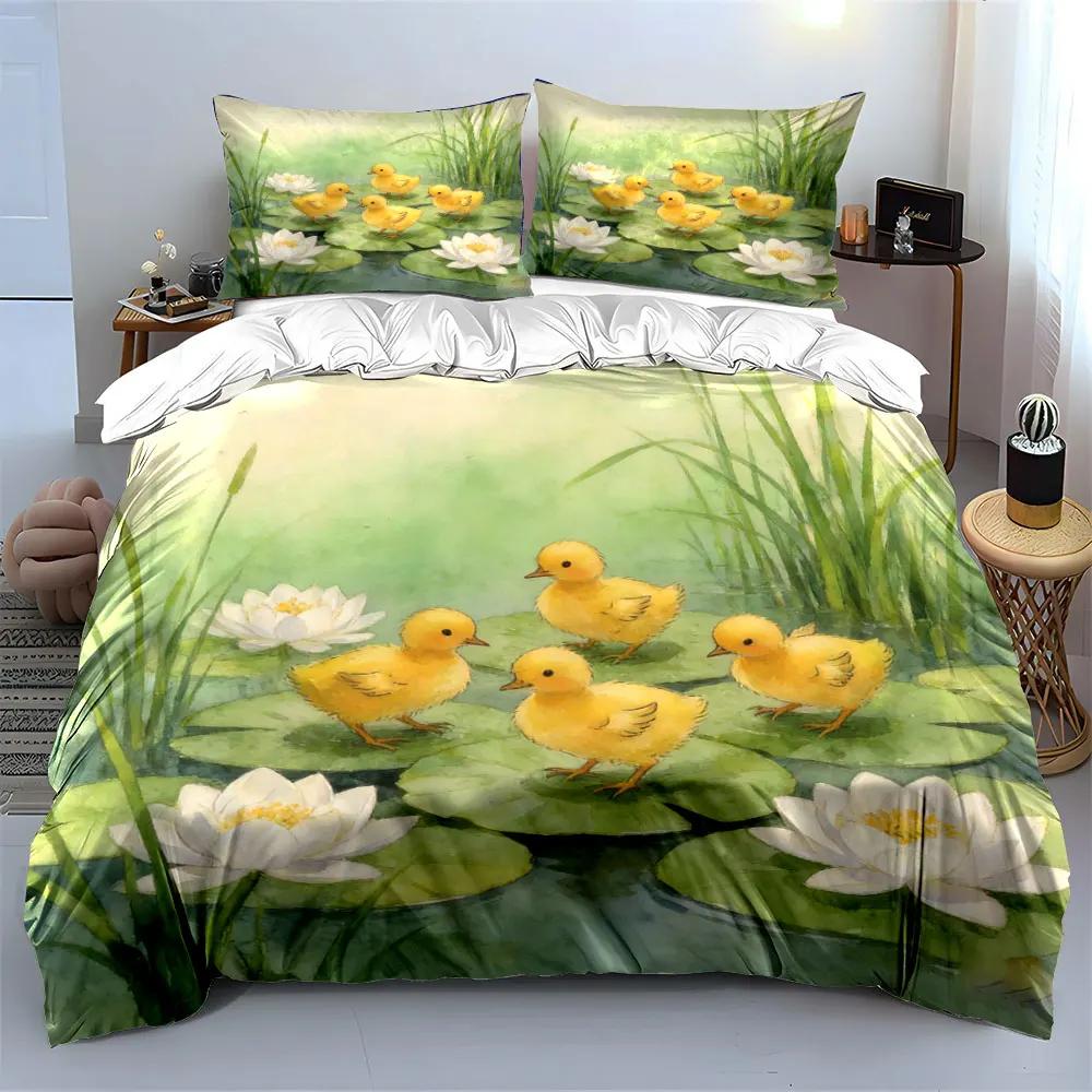 Ducklings Pond Decorative Artwork Set Soft Comfortable Duvet Cover Bedding Set Included 1*Duvet Cover & 2*Pillowcases Gift