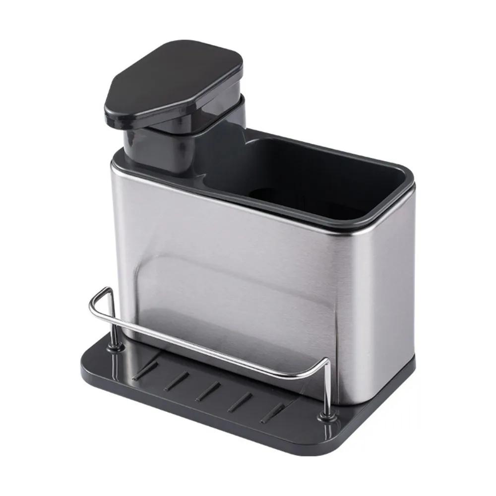 

3-in-1 Sponge Holder Rack Detergent Dispenser Space-saving Kitchen Organizer Stainless Steel Tableware Storage Rack for Sink светло-серый