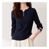 Navava Long Sleeve Ribbed BuTTon SliT Neck T shirT nT1415