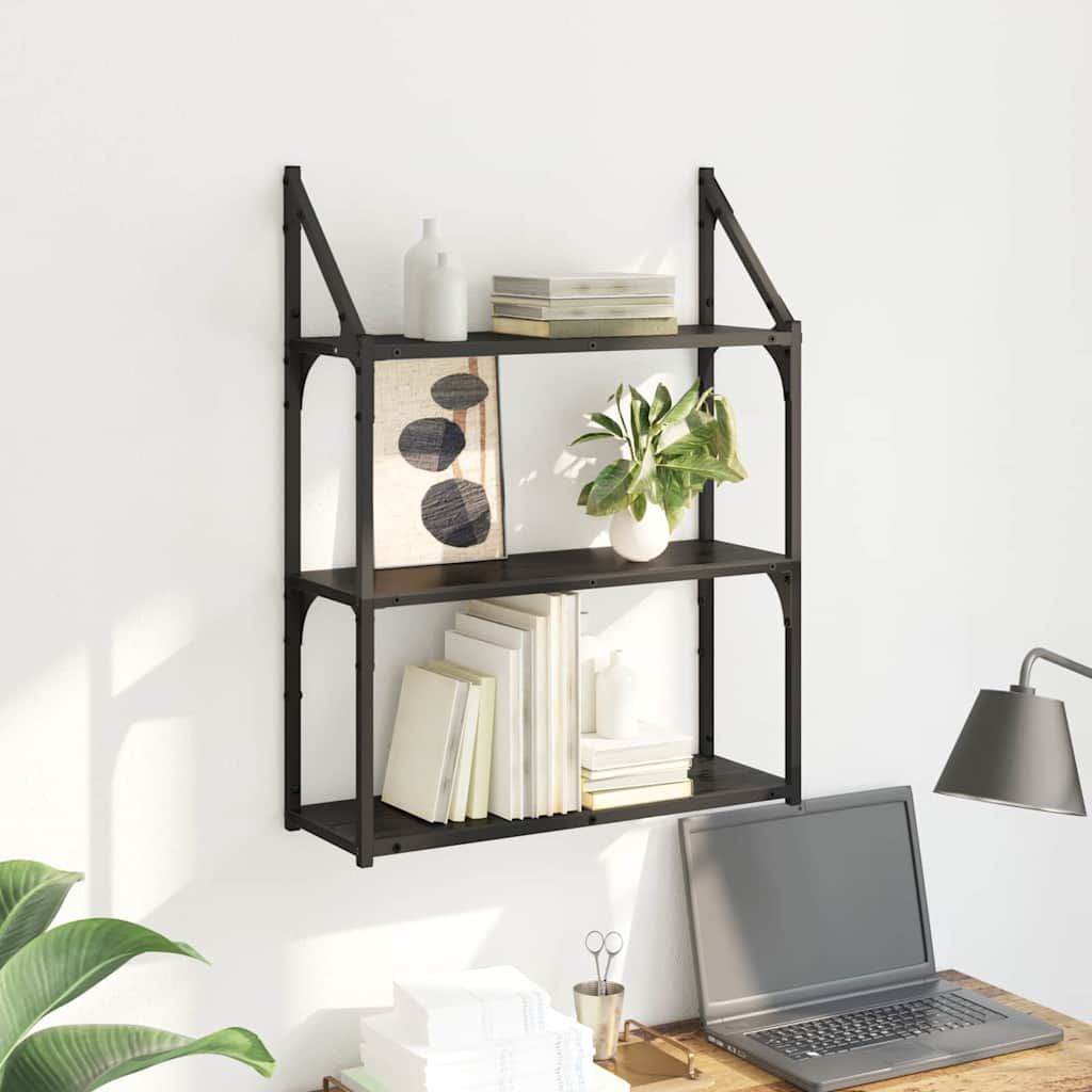 Wall Shelf in Black Oak Look 60 x 21 x 78.5 cm Engineered Wood