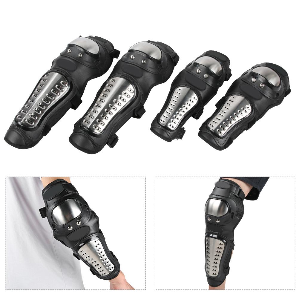 4 Pcs Stainless Steel Anti Fall Elbow Knee Pads Shin Guards Protective Gear Set for Outdoor Sports Motorcycle