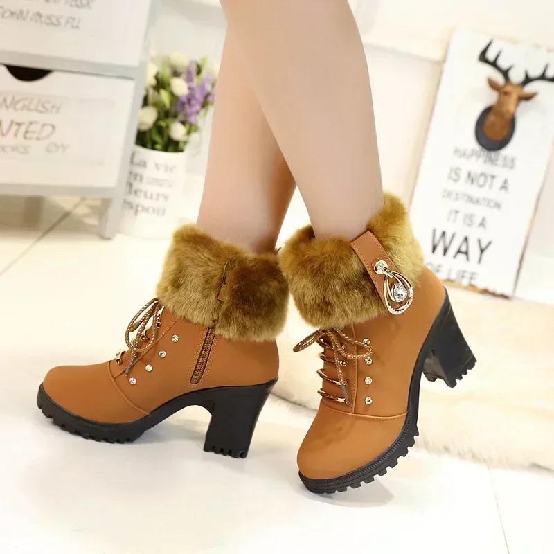 Suede Women Boots Winter Designer High Heels Shoes for Women 2025 New Short Plush High Platform Ankle Boots Elegant Botas Mujer