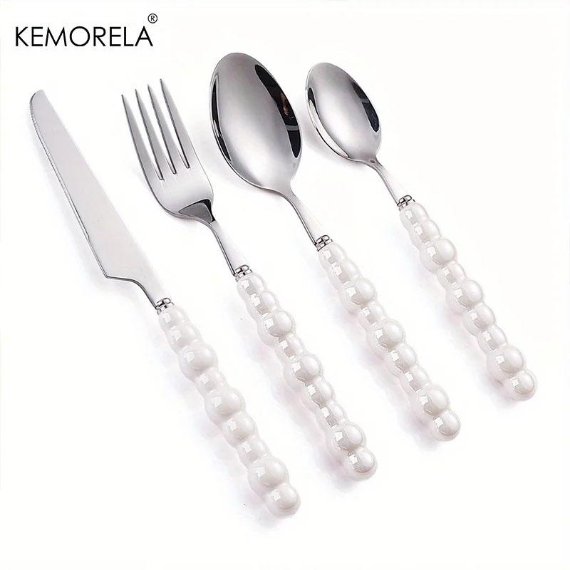 

4PCS Stainless Steel Creativity Gift Flatware 304 Knife Fork Spoon Western Food Knife Europe Silver Fashion Pearl Cutlery Set