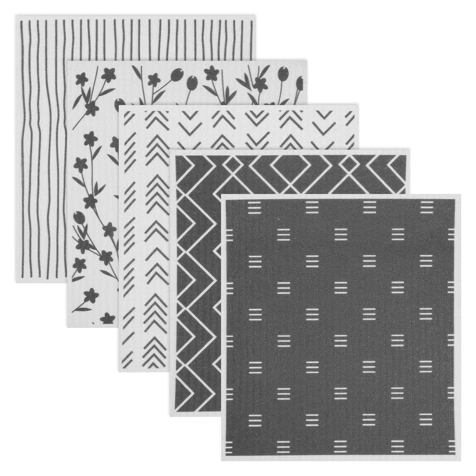 

5/6/12Pcs Swedish Dishcloths Absorbent Cellulose Sponge Cloths Non Scratch Swedish Towels Biodegradable Kitchen Cleaning Tools Black and white