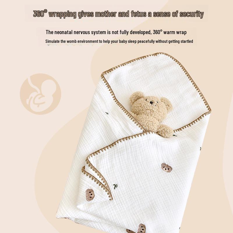 Newborn Pure Cotton Gauze Embroidered Shell Edge Swaddle Wrap