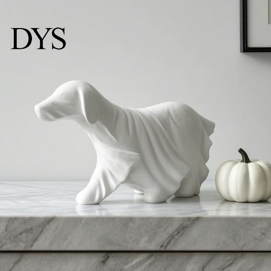 Decorative Ghost Sculptures Halloween Dog Figurine, Resin Spooky Draped Cute Statues Statue for Living Room, Bedroom, Office, Home Desktop Decor