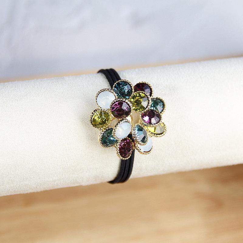 Korean Elegant Rhinestone Flower Scrunchies Women Girls Elastic Hair Rubber Bands Accessories Tie Hair Ring Rope Headwear