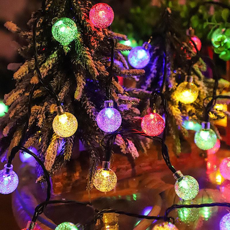 LED Solar Bubble Ball String Lights - Outdoor Camping & Courtyard Fairy Lights 1.5m 10 LEDs - USB Steady On