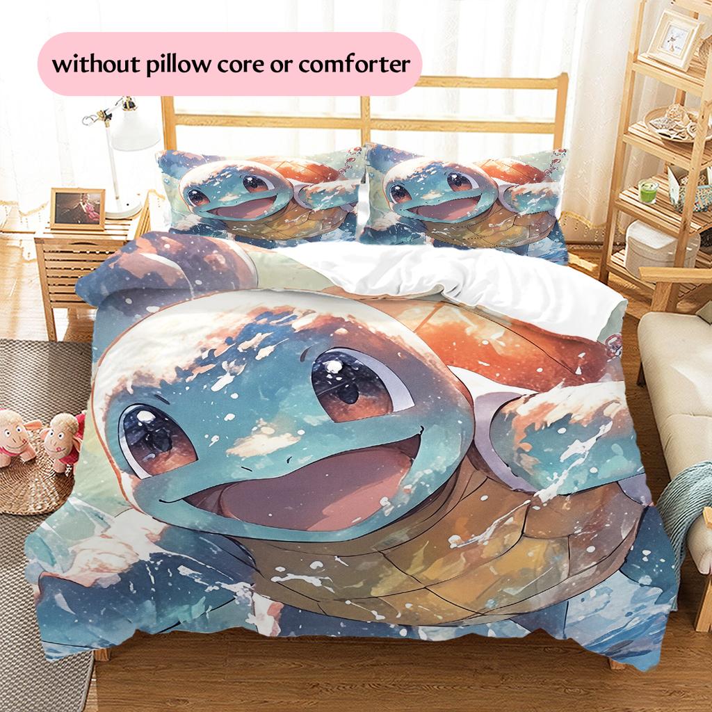 Squirtle Muster Bettwäsche Heimdekoration Geburtstagsgeschenk (1 Bettbezug + 2 Kissenbezüge, ohne Füllung)