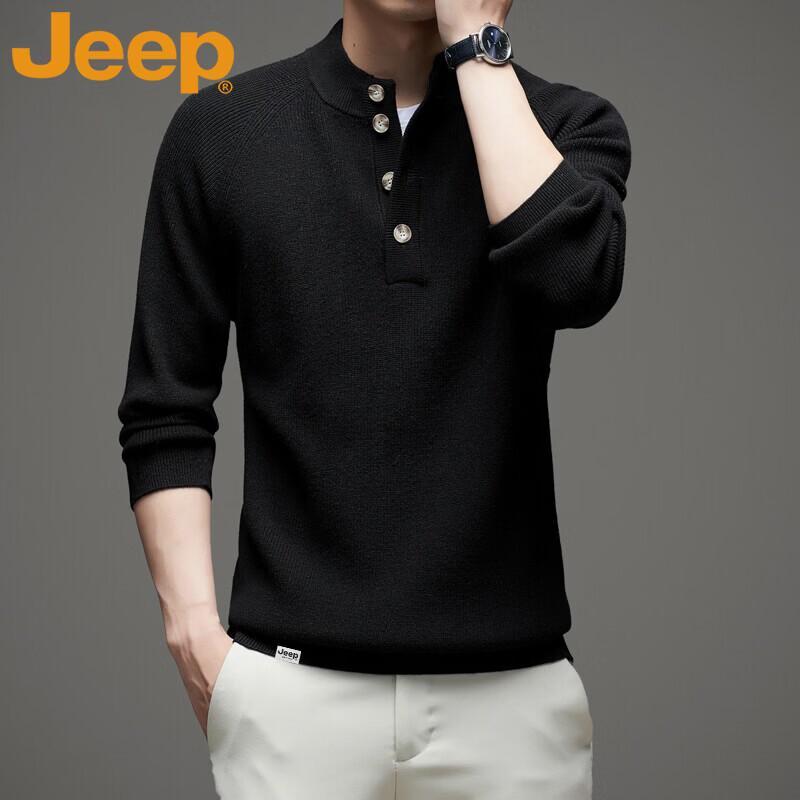 JEEP Men's Button-Collar Casual Knit Sweater