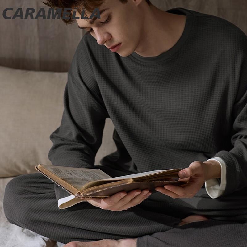 Caramella Men s Pure Cotton Waffle Knit Loungewear Set L темно серый