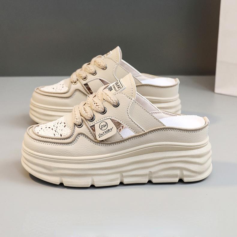 Zomer Nieuwe Damessandalen Mode Ademend Verhogend Baotou Semi-slippers Dames Kleine Witte Schoenen Sexy Jurk Sandalen