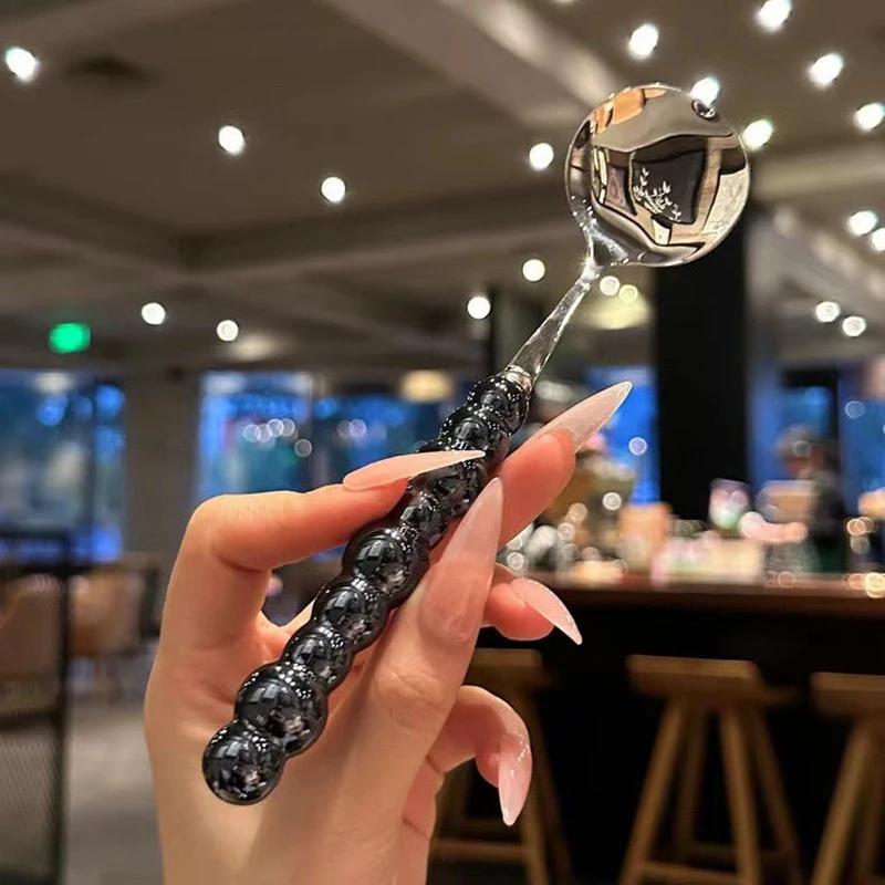 1PCS Pearl Handle Spoon Stainless Steel Stirring Spoons Party Cutlery Gadgets Ice Cream Cake Dessert Spoon Bar Kitchen Access