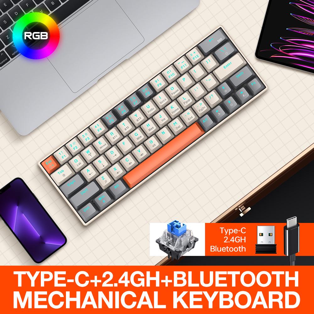 T-WOLF T30 Wireless RGB Mechanical Gaming Keyboard - Bluetooth, Three Modes, Blue Switches
