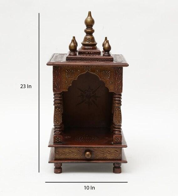 Antique Finish Wood Mandir: Embossed Wall Shrine, Puja Ghar