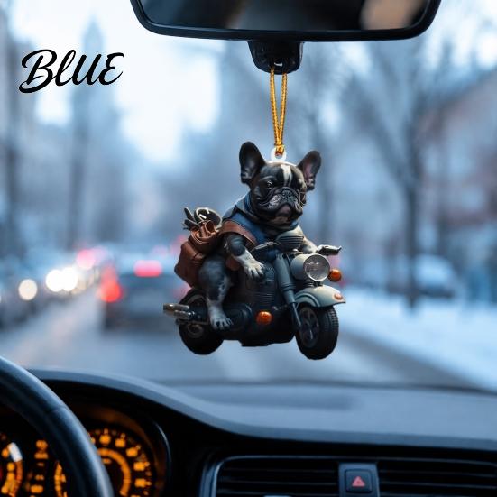 Christmas Party Hanging Decoration Puppy Riding Motorcycle Car Pendant 2D Flat Acrylic Rearview Novelty Gift for Friend Mirror Charm Holiday