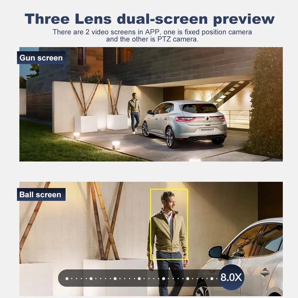 2025 New 12MP 6K WiFi IP Camera Outdoor Three Lens Dual Screens 8X Zoom CCTV PTZ Video Cam Auto Tracking Security Protection Surveillance