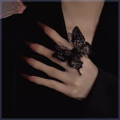 Index Finger Ring Female Exaggerated Big Personality Dark and Big Desire Moth Butterfly Niche Design Fairy Match