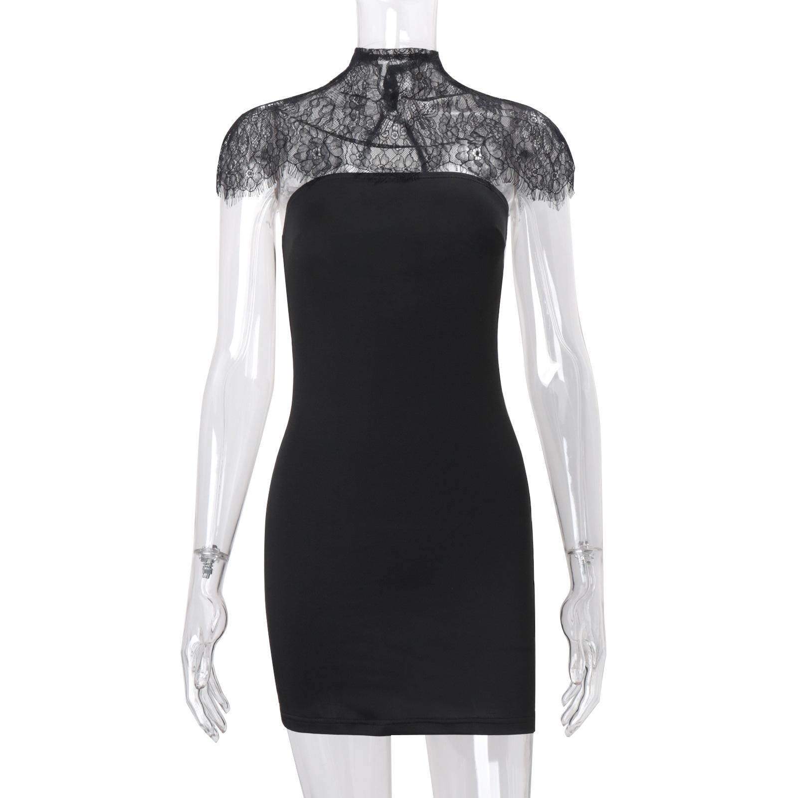 

Women s spring new fashion design sense lace lace shawl tube top hip wrap dress women S чёрный