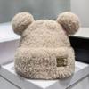 Cartoon Cat Ear Skullies Letter Winter Cap Cute Plush Bear Beanies  Streetwear