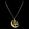 Islamisches Allah Halbmond Symbol Halskette für Damen Herren Edelstahl Goldfarbe Muslimische Allah Kette Schmuck colar masculino