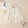 ZANZEA Women Casual Round Neck Long Sleeve Loose Print Blouse
