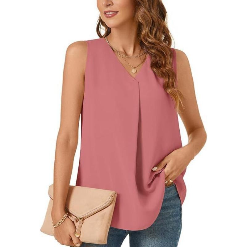 BITCED Women's Fashion Casual Solid Color Print Sleeveless V Neck Blouses & Shirts