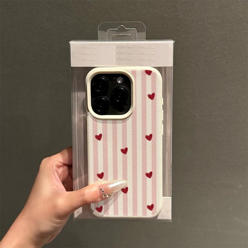 Pink and White Striped Heart Pattern Phone Case For iPhone 11 12 13 14 15 16 17 Pro Max 14 15 Plus 17Air XR XS MAX Soft Cover