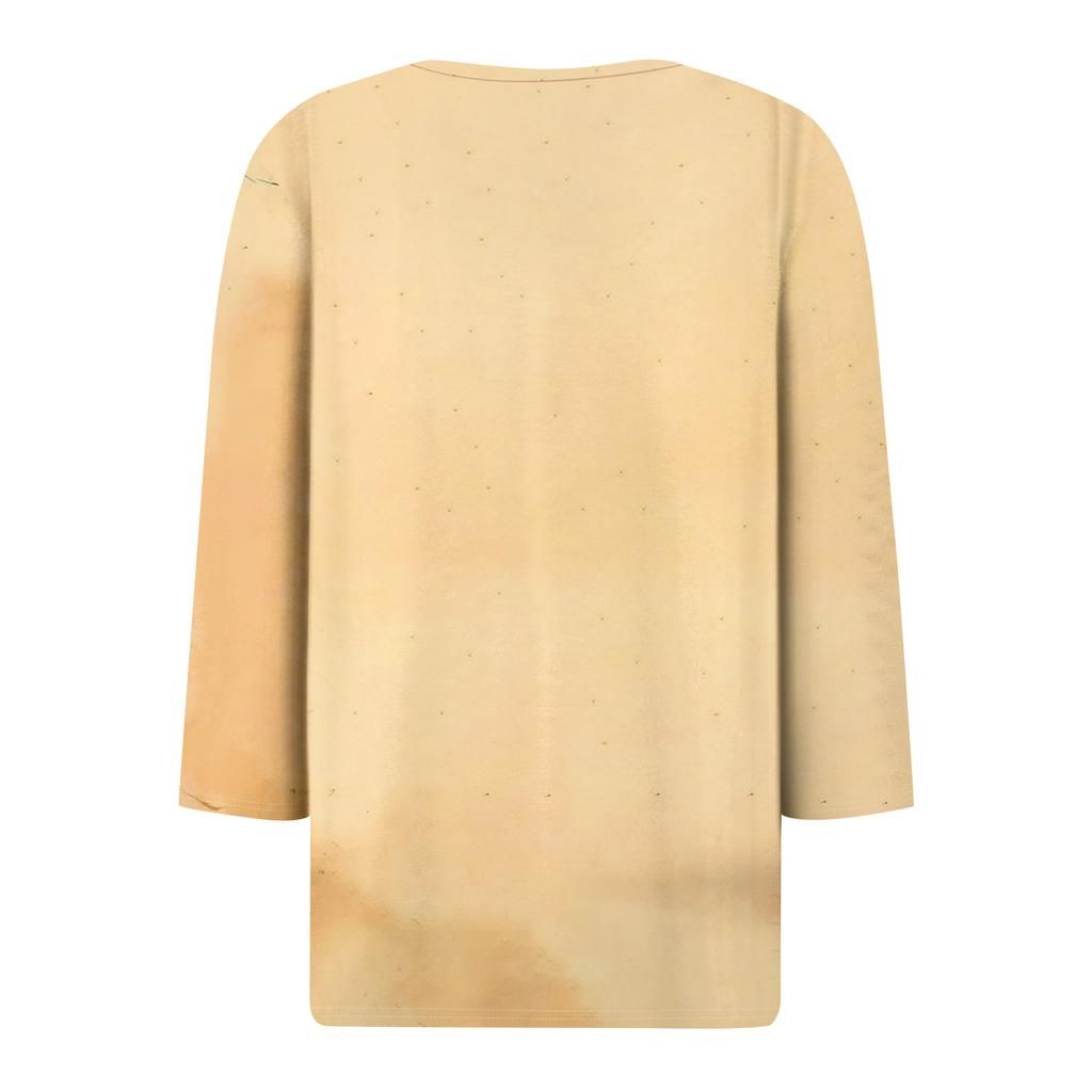 Lässiges Damen-Oberteil mit Dreiviertelärmeln und V-Ausschnitt und Blumendruck