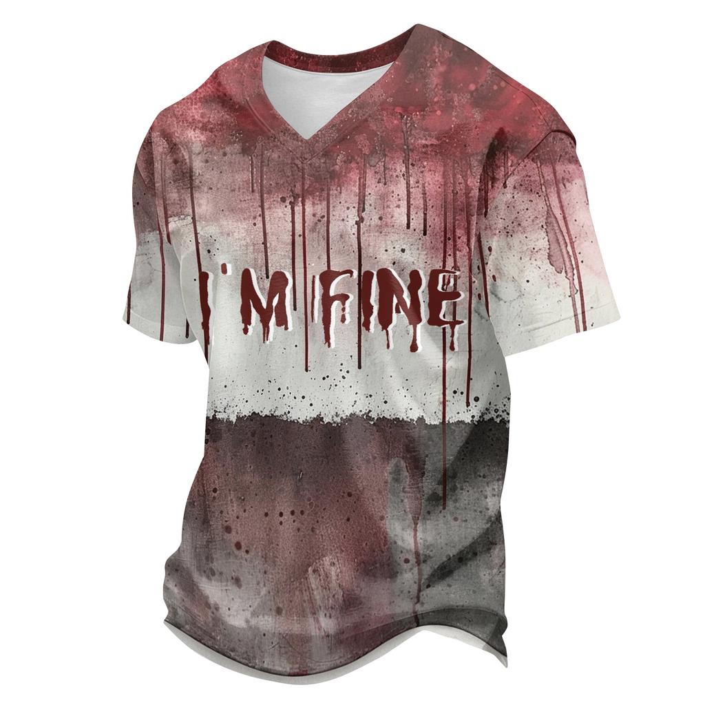 Men's Halloween V-Neck Short Sleeve T-Shirt, Lightweight Breathable Casual Print Tee, Fun Holiday Top for Costume Party