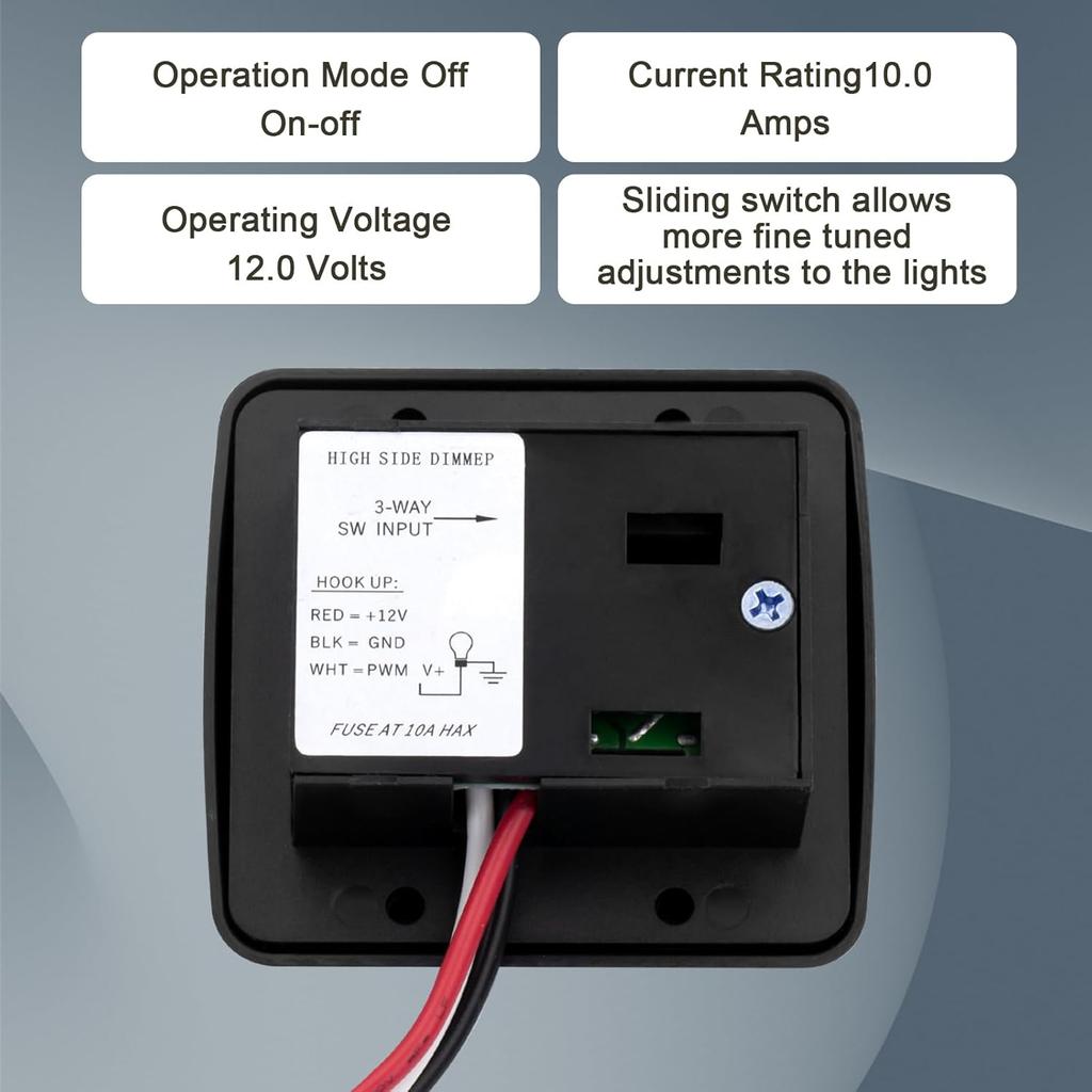 LED stmívač pro obytný vůz 12 Volt, 12V LED stmívač pro světla v obytném voze, Přepínací stmívač DC stmívač pro horní světla pro stmívatelné LED halogenové žárovky,