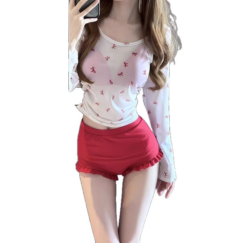 2025 Sexy Long Sleeve Halter Bikini with Cover-up and Tie-up Design