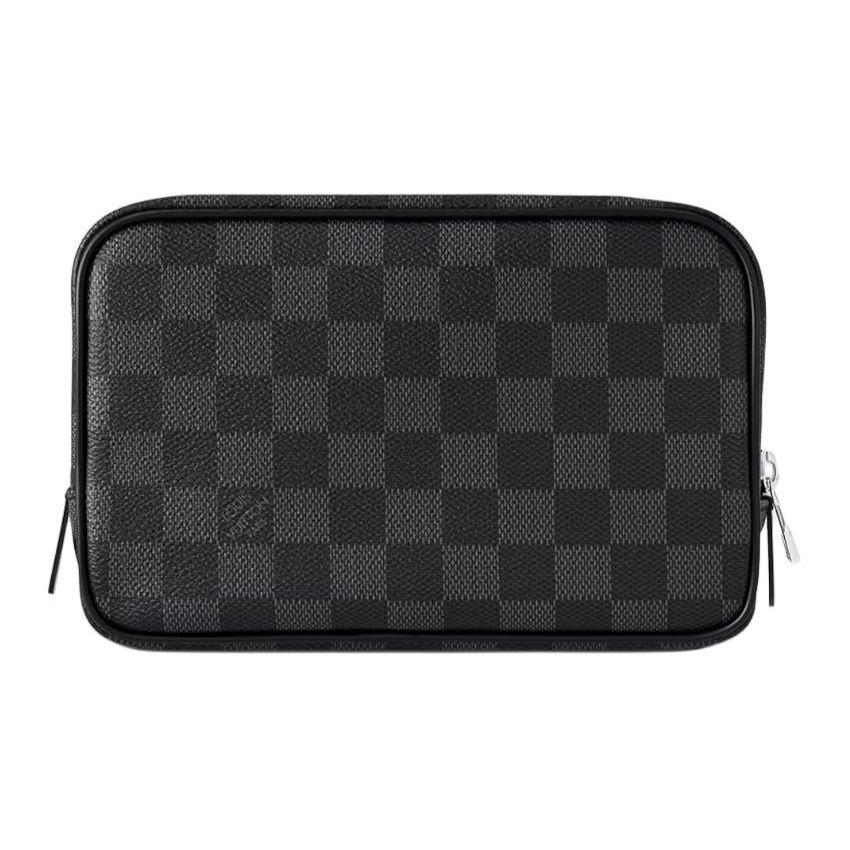 Louis Vuitton Checkered Design Zipper Closure Canvas And Leather Trim Toiletry Bag Women toiletry bag Black N40483
