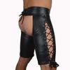 Mens Leather Shorts Knickers Briefs Crotchless Lace-Up Front Underwear Sex Toys