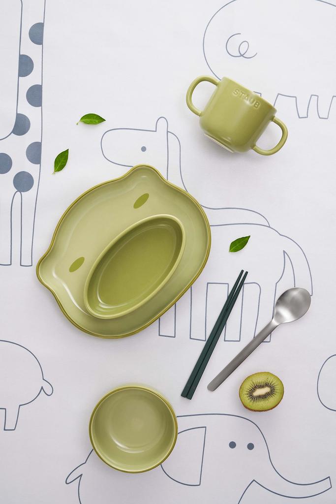 Staub Baby Kids Tableware 4pcs Set Green Plate Bowl Mug Japanese STAUB Ceramic Baby Kids Tableware "Ceramic & Frog" Children's [Authorized Product] &