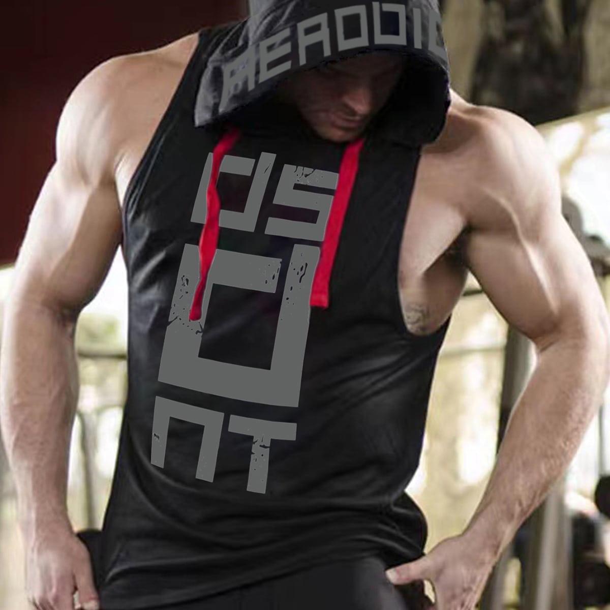 

Мужской повседневный хип-хоп фитнес жилет с капюшоном - быстросохнущий, дышащий, облегающий танк-топ без рукавов XXL чёрный