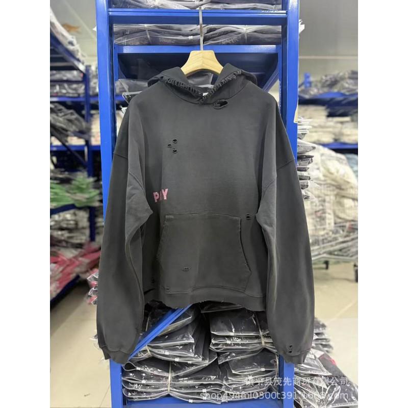 Paly Hollywood FW26 Knit Terry Hooded Sweatshirt Vintage Washed Distressed Loose Fit
