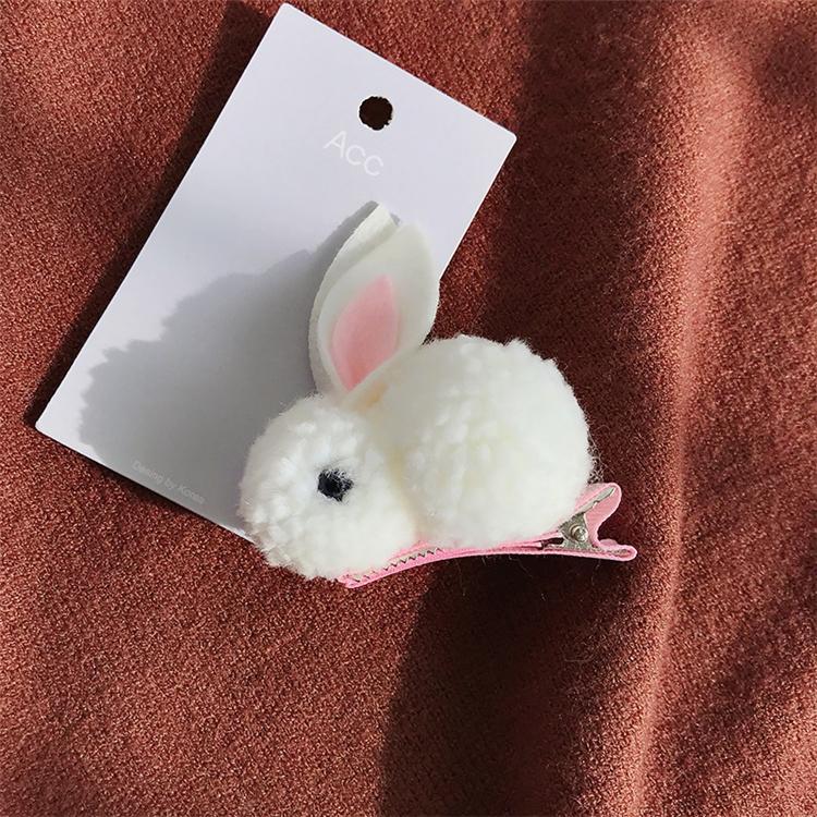 Popular Cute Pompom Bunny Girl Hairpin Lovely Furry Rabbit Kids Hairpin белый