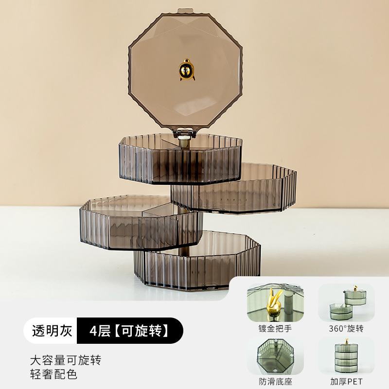 

Вращающаяся коробка для хранения ювелирных изделий, стеллаж для хранения макияжа, браслет, серьги, круглый пластиковый органайзер, держатель для коробок, стеллаж для выставки товаров с крышкой чёрный