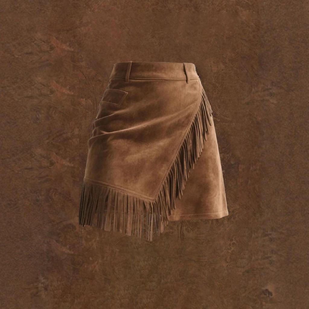 European Style Asymmetrical Fringed Suede Bodycon Mini Skirt - Retro Fashion 2025