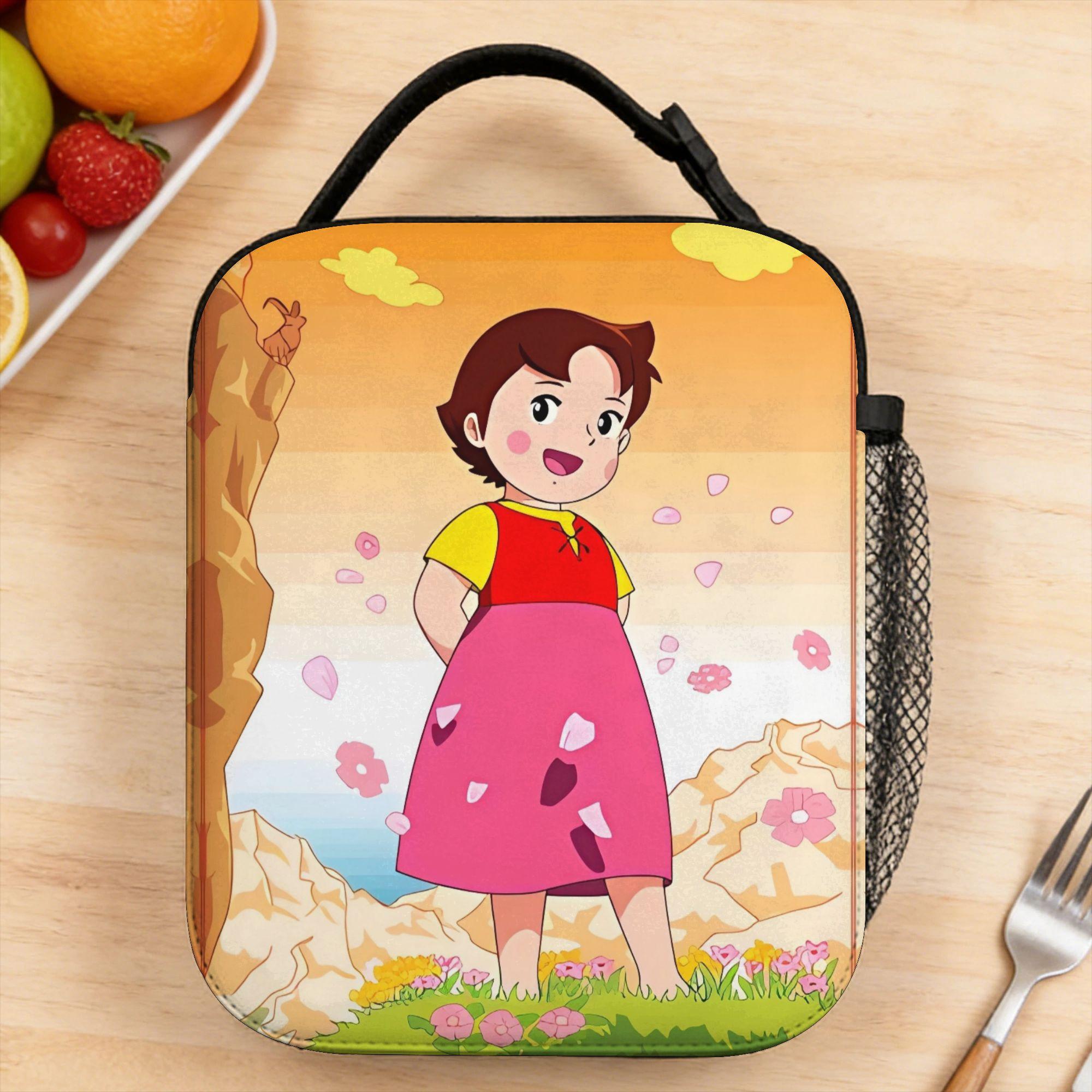 Custom Alps Mountain Girl Happy Heidi Lunch Bag Cute School Lunch Box Print Convenient Thermal Tote Handbags One Size