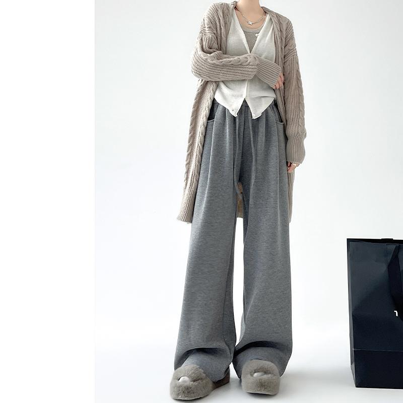 Real autumn and winter new glutinous rice pants women's high waist loose drape straight casual wide-leg pants thickened and velvet pants