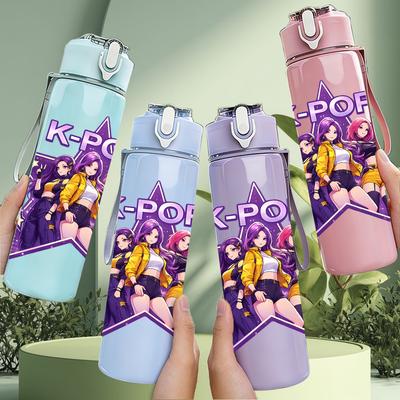 1PC Purple Star Kpop Girl Group Graphic,750ml Color Plastic Sports Water Bottle,Leakproof Flip Straw Lid,Suitable for Sports Office Home Use