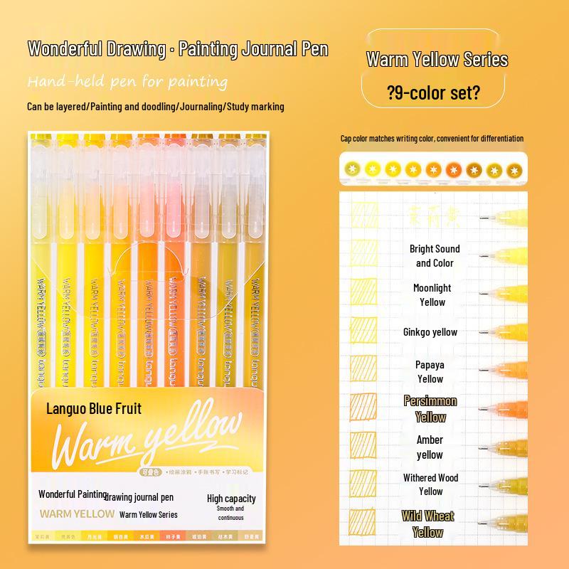 Blue Fruit Nine-Color Gel Journal Pens for Students - Doodle, Color, and Highlight with Fluorescent Markers