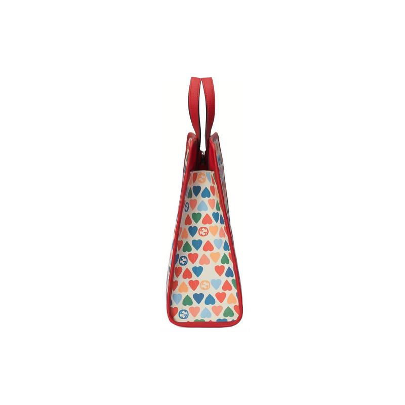 Gucci Love print canvas patchwork tote bag children's white/red/multi-color