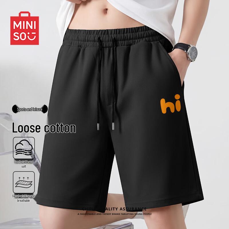 MINISO Men s Pure Cotton Athletic Casual Shorts M чёрный