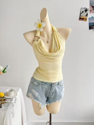European-American Summer Metal Halterneck Slim-Fit Vacation Dress